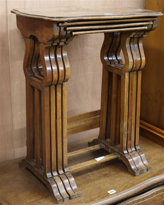 A quartetto of inlaid tables, the top with a marquetry landscape W.58cm